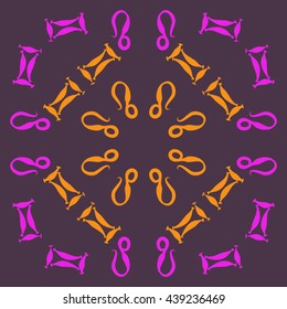 Circular pattern of zodiac signs, doodles,  object, gemini,lion. Hand drawn.