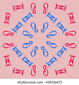 Circular pattern of zodiac signs, doodles,  object, gemini,lion. Hand drawn.