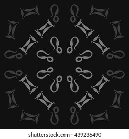 Circular pattern of zodiac signs, doodles,  object, gemini,lion. Hand drawn.