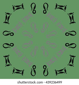 Circular pattern of zodiac signs, doodles,  object, gemini,lion. Hand drawn.