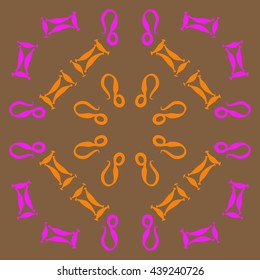 Circular pattern of zodiac signs, doodles,  object, gemini,lion. Hand drawn.