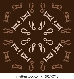 Circular pattern of zodiac signs, doodles,  object, gemini,lion. Hand drawn.