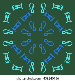 Circular pattern of zodiac signs, doodles,  object, gemini,lion. Hand drawn.