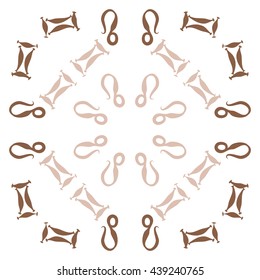 Circular pattern of zodiac signs, doodles,  object, gemini,lion. Hand drawn.