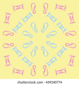 Circular pattern of zodiac signs, doodles,  object, gemini,lion. Hand drawn.
