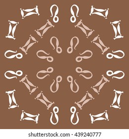 Circular pattern of zodiac signs, doodles,  object, gemini,lion. Hand drawn.