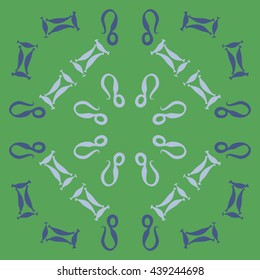 Circular pattern of zodiac signs, doodles,  object, gemini,lion. Hand drawn.