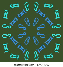 Circular pattern of zodiac signs, doodles,  object, gemini,lion. Hand drawn.