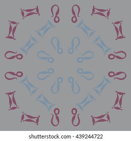 Circular pattern of zodiac signs, doodles,  object, gemini,lion. Hand drawn.