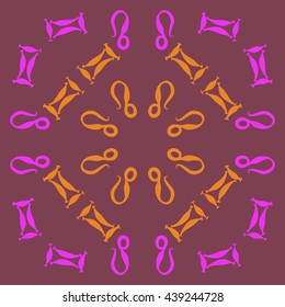 Circular pattern of zodiac signs, doodles,  object, gemini,lion. Hand drawn.