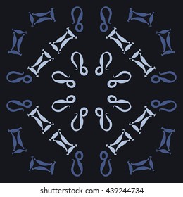 Circular pattern of zodiac signs, doodles,  object, gemini,lion. Hand drawn.