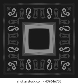 Circular pattern of zodiac signs, doodles,  object, gemini,lion, stripes, spot, hole, quadrangle, copy space. Hand drawn.