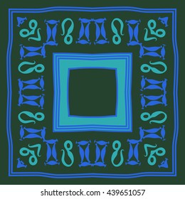 Circular pattern of zodiac signs, doodles,  object, gemini,lion, stripes, spot, hole, quadrangle, copy space. Hand drawn.