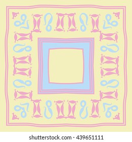 Circular pattern of zodiac signs, doodles,  object, gemini,lion, stripes, spot, hole, quadrangle, copy space. Hand drawn.