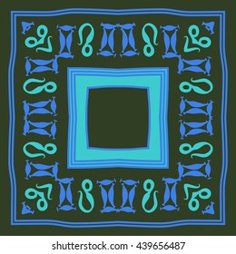 Circular pattern of zodiac signs, doodles,  object, gemini,lion, stripes, spot, hole, quadrangle, copy space. Hand drawn.