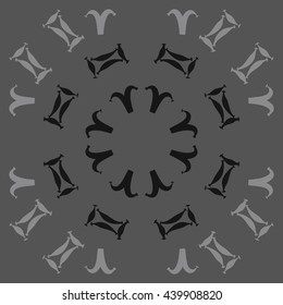 Circular  pattern of zodiac signs, doodles,  object, gemini,aries. Hand drawn.