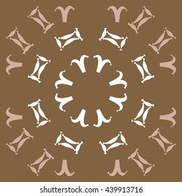 Circular  pattern of zodiac signs, doodles,  object, gemini,aries. Hand drawn.