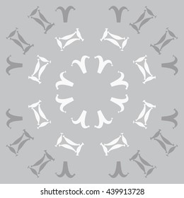 Circular  pattern of zodiac signs, doodles,  object, gemini,aries. Hand drawn.