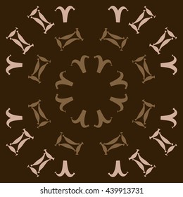 Circular  pattern of zodiac signs, doodles,  object, gemini,aries. Hand drawn.