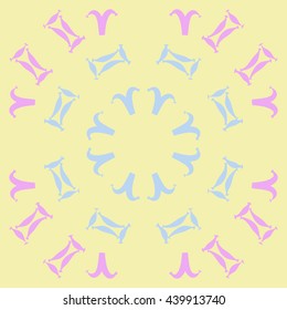 Circular  pattern of zodiac signs, doodles,  object, gemini,aries. Hand drawn.