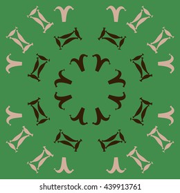 Circular  pattern of zodiac signs, doodles,  object, gemini,aries. Hand drawn.