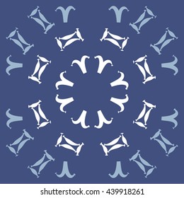 Circular  pattern of zodiac signs, doodles,  object, gemini,aries. Hand drawn.