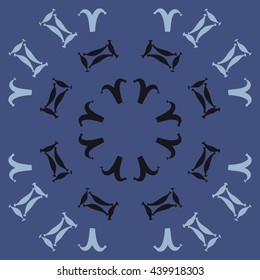Circular  pattern of zodiac signs, doodles,  object, gemini,aries. Hand drawn.