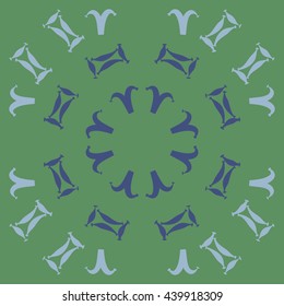 Circular  pattern of zodiac signs, doodles,  object, gemini,aries. Hand drawn.