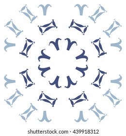 Circular  pattern of zodiac signs, doodles,  object, gemini,aries. Hand drawn.