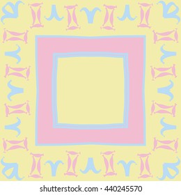 Circular pattern of zodiac signs, doodles,  object, gemini,aries, stripes, spot,quadrangle, copy space. Hand drawn.