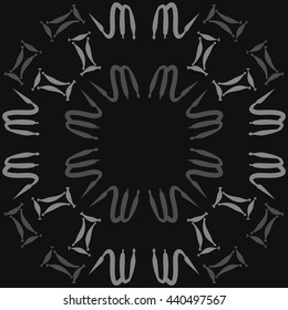 Circular pattern of zodiac signs, doodles,  object, gemini,scorpio, copy space. Hand drawn.