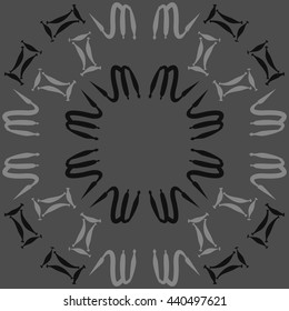 Circular pattern of zodiac signs, doodles,  object, gemini,scorpio, copy space. Hand drawn.