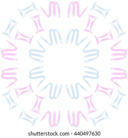 Circular pattern of zodiac signs, doodles,  object, gemini,scorpio, copy space. Hand drawn.