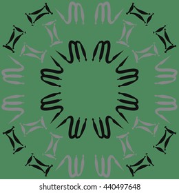 Circular pattern of zodiac signs, doodles,  object, gemini,scorpio, copy space. Hand drawn.