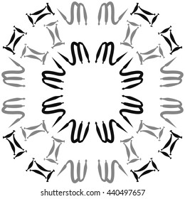 Circular pattern of zodiac signs, doodles,  object, gemini,scorpio, copy space. Hand drawn.
