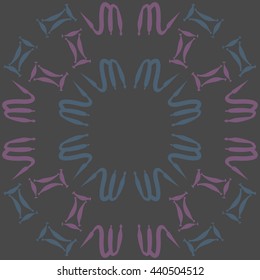Circular pattern of zodiac signs, doodles,  object, gemini,scorpio, copy space. Hand drawn.