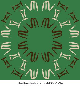 Circular pattern of zodiac signs, doodles,  object, gemini,scorpio, copy space. Hand drawn.