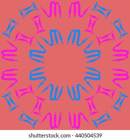 Circular pattern of zodiac signs, doodles,  object, gemini,scorpio, copy space. Hand drawn.
