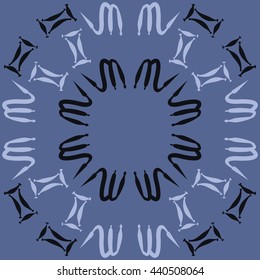 Circular pattern of zodiac signs, doodles,  object, gemini,scorpio, copy space. Hand drawn.