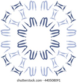 Circular pattern of zodiac signs, doodles,  object, gemini,scorpio, copy space. Hand drawn.