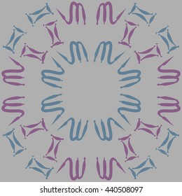 Circular pattern of zodiac signs, doodles,  object, gemini,scorpio, copy space. Hand drawn.
