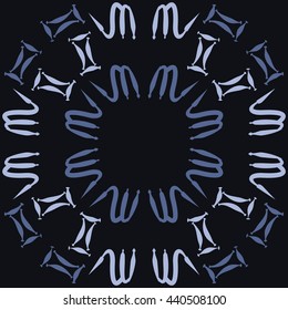 Circular pattern of zodiac signs, doodles,  object, gemini,scorpio, copy space. Hand drawn.