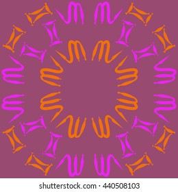Circular pattern of zodiac signs, doodles,  object, gemini,scorpio, copy space. Hand drawn.