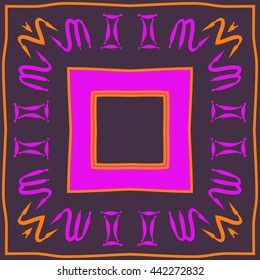 Circular pattern of zodiac signs, doodles,  object, gemini,scorpio, stripes, spot,quadrangle, copy space. Hand drawn.