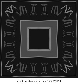Circular pattern of zodiac signs, doodles,  object, gemini,scorpio, stripes, spot,quadrangle, copy space. Hand drawn.