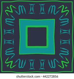 Circular pattern of zodiac signs, doodles,  object, gemini,scorpio, stripes, spot,quadrangle, copy space. Hand drawn.