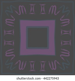 Circular pattern of zodiac signs, doodles,  object, gemini,scorpio, stripes, spot,quadrangle, copy space. Hand drawn.