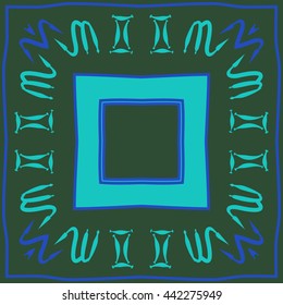 Circular pattern of zodiac signs, doodles,  object, gemini,scorpio, stripes, spot,quadrangle, copy space. Hand drawn.