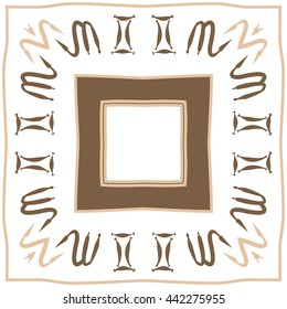 Circular pattern of zodiac signs, doodles,  object, gemini,scorpio, stripes, spot,quadrangle, copy space. Hand drawn.