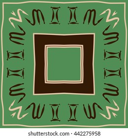 Circular pattern of zodiac signs, doodles,  object, gemini,scorpio, stripes, spot,quadrangle, copy space. Hand drawn.